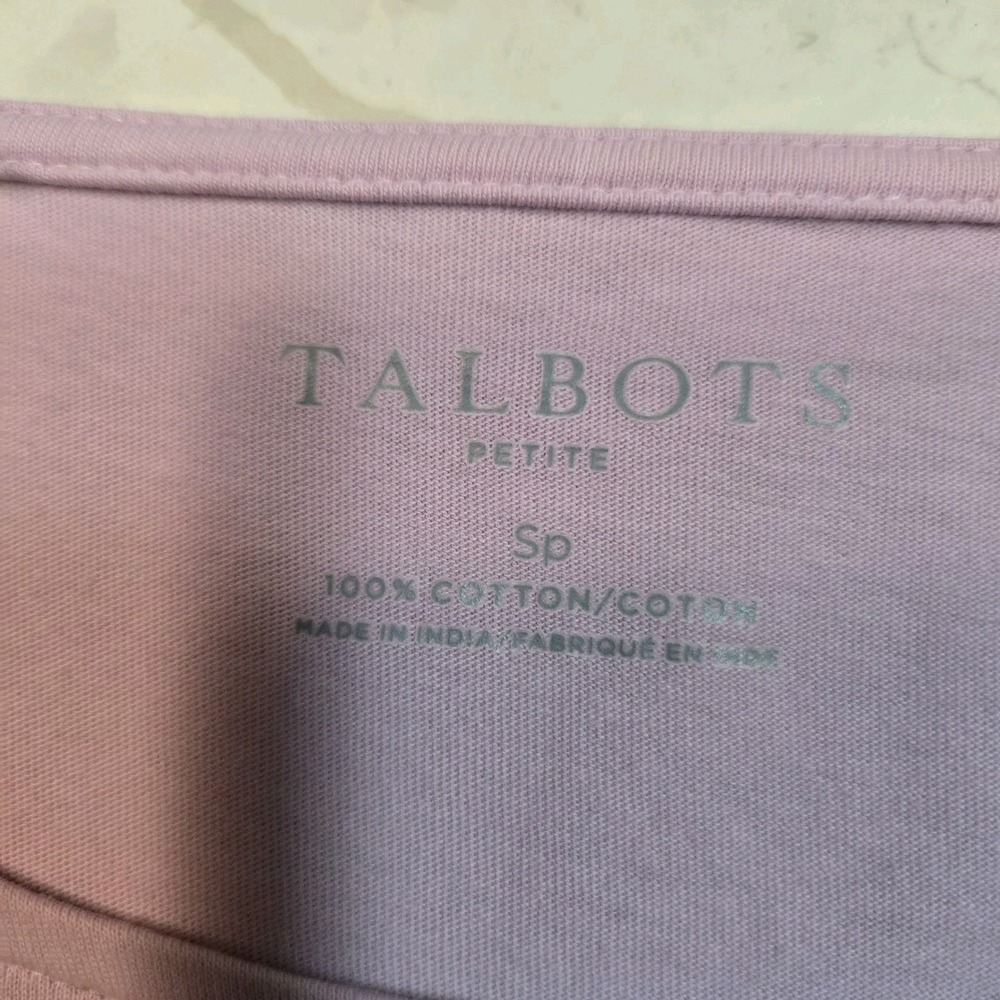 TALBOTS  Petite PS Lavender 100% Cotton 3/4 Cutout Sleeves Soft Knit Top - Picture 4 of 4